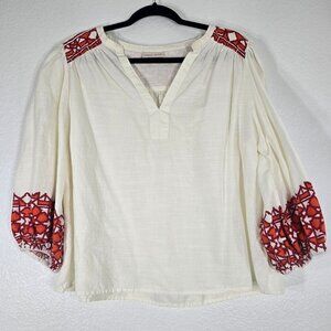 Knox Rose Blouse Top Women Medium White Pullover Geometric Bohemian 3/4 Sleeve